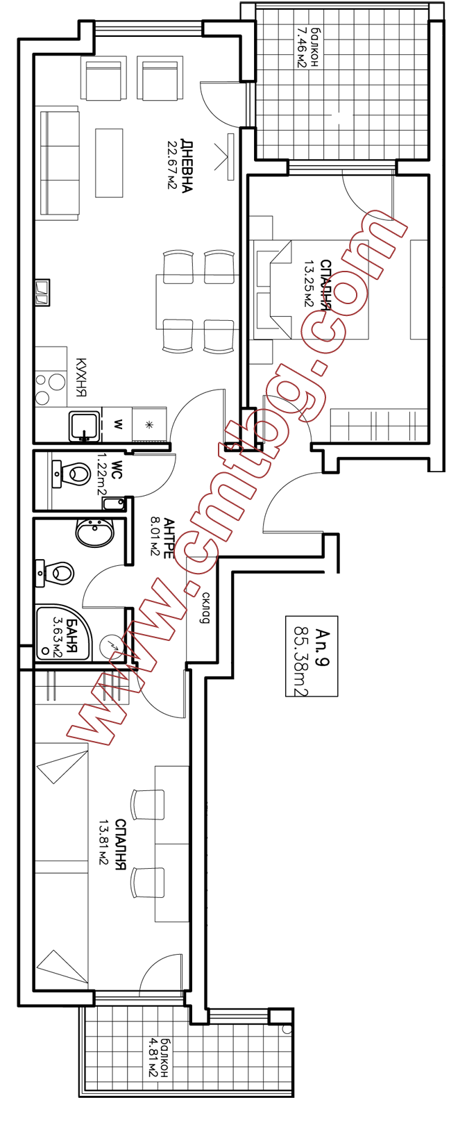 Ап.9 - 85.38кв.м.